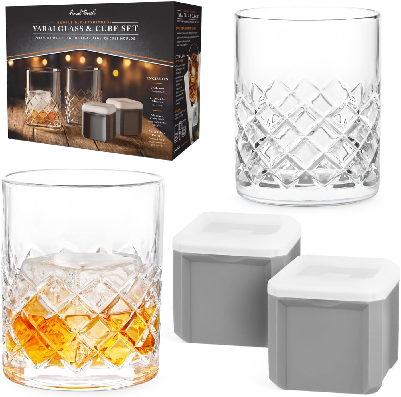 Final Touch Old Fashioned Yarai Glass & Cube Set