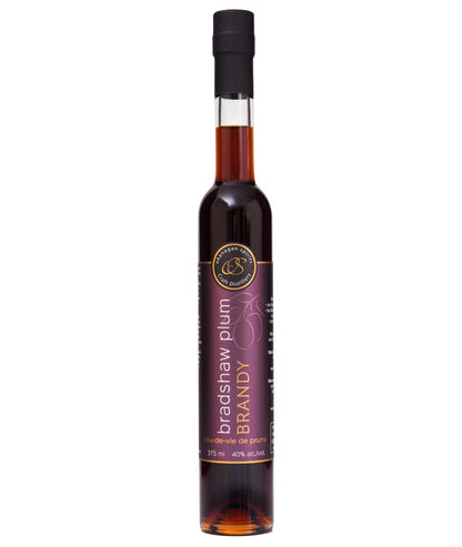 Bottle of Bradshaw Plum Brandy on a white background