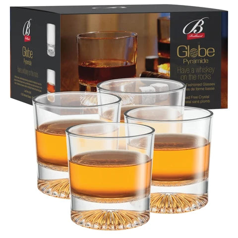 Brilliant Globe Set of 4 Pyramid Old Fashion Whisky Glasses